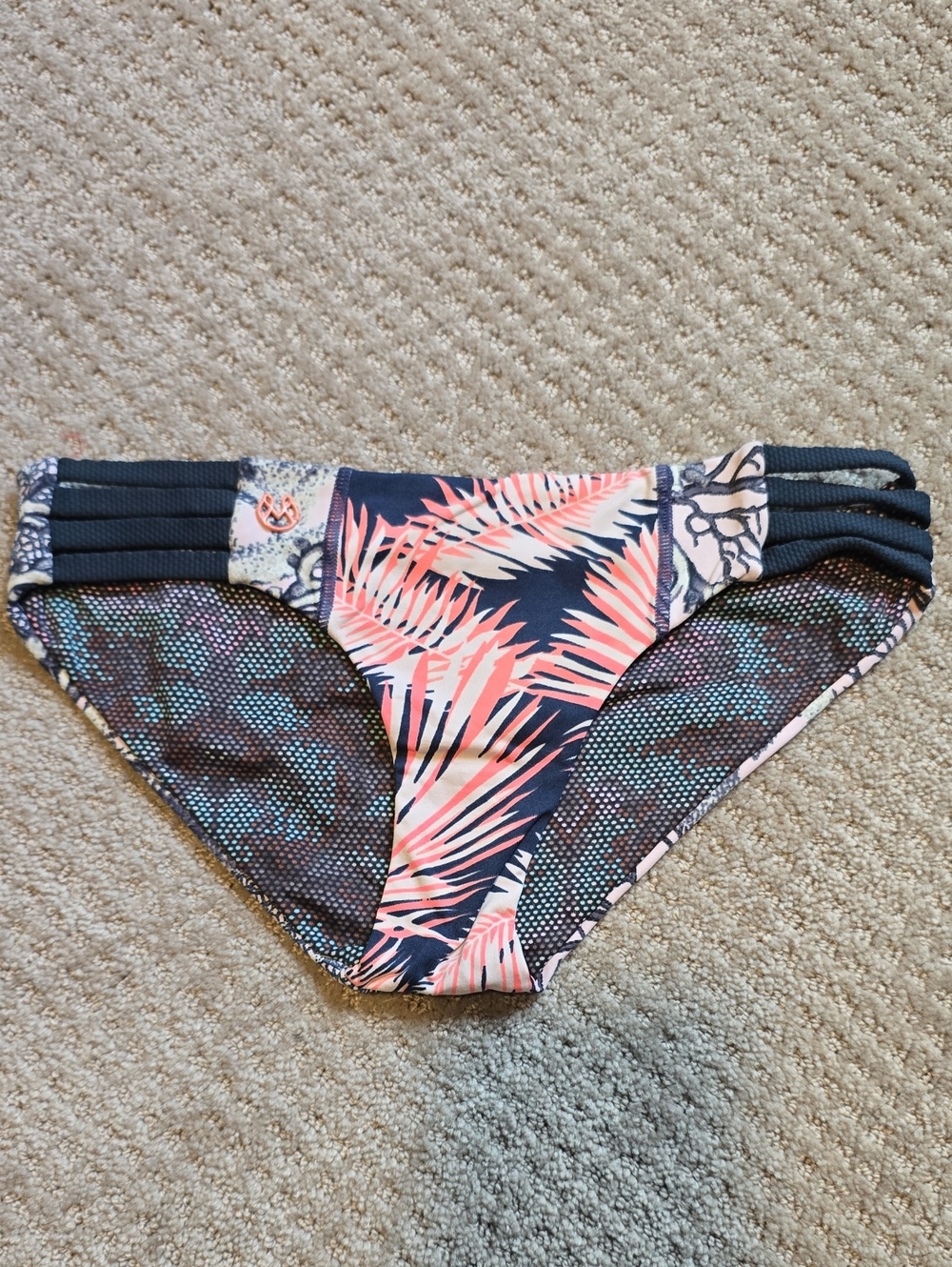 Women’s Navy and Coral Tropical Print Bikini Bottom